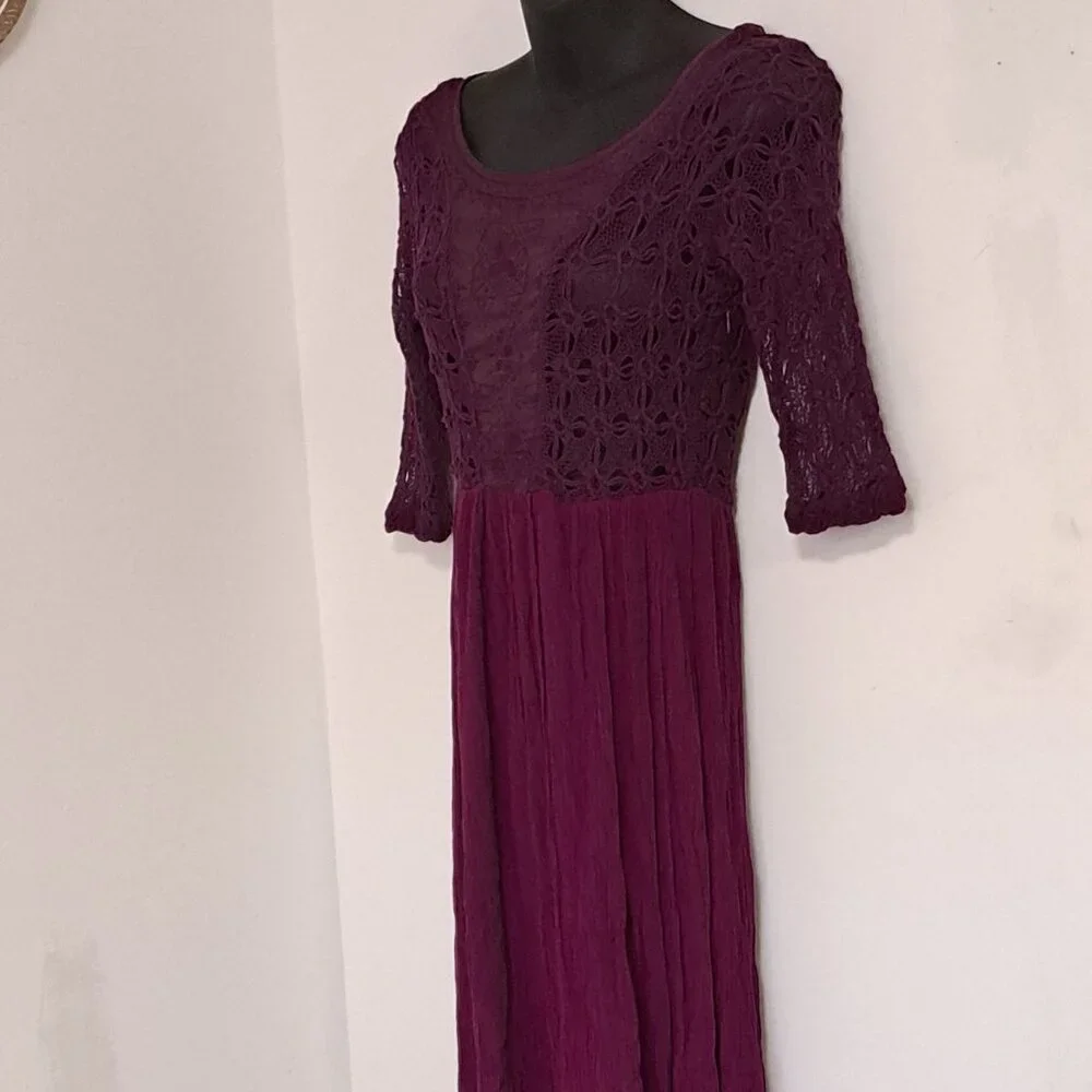 Free People Lonesome Dove Hi Lo Lace Dress in Plum Misses Size 0